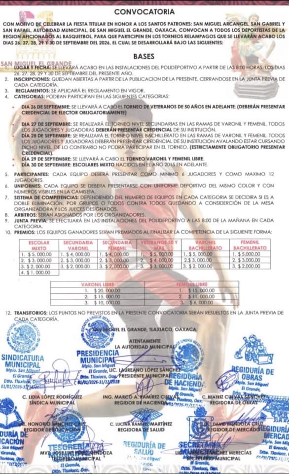 Torneo de Básquetbol San Miguel Arcángel, San Gabriel y San Rafael - San Miguel el Grande, Oaxaca — imagen 1