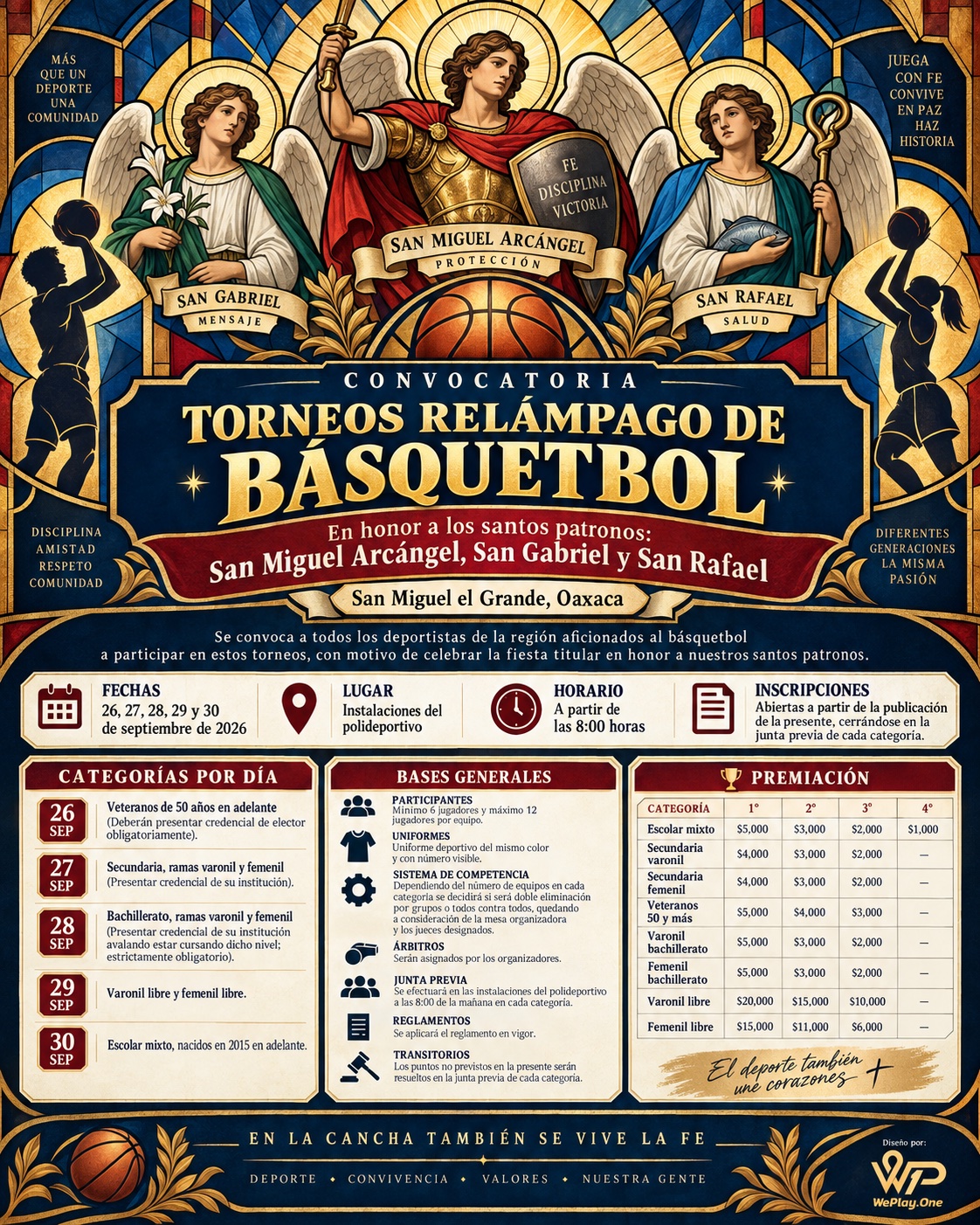 Cartel del torneo Torneo de Básquetbol San Miguel Arcángel, San Gabriel y San Rafael - San Miguel el Grande, Oaxaca