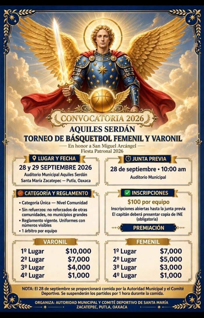 Cartel del torneo Torneo de Básquetbol San Miguel Arcángel - Aquiles Serdán, Oaxaca