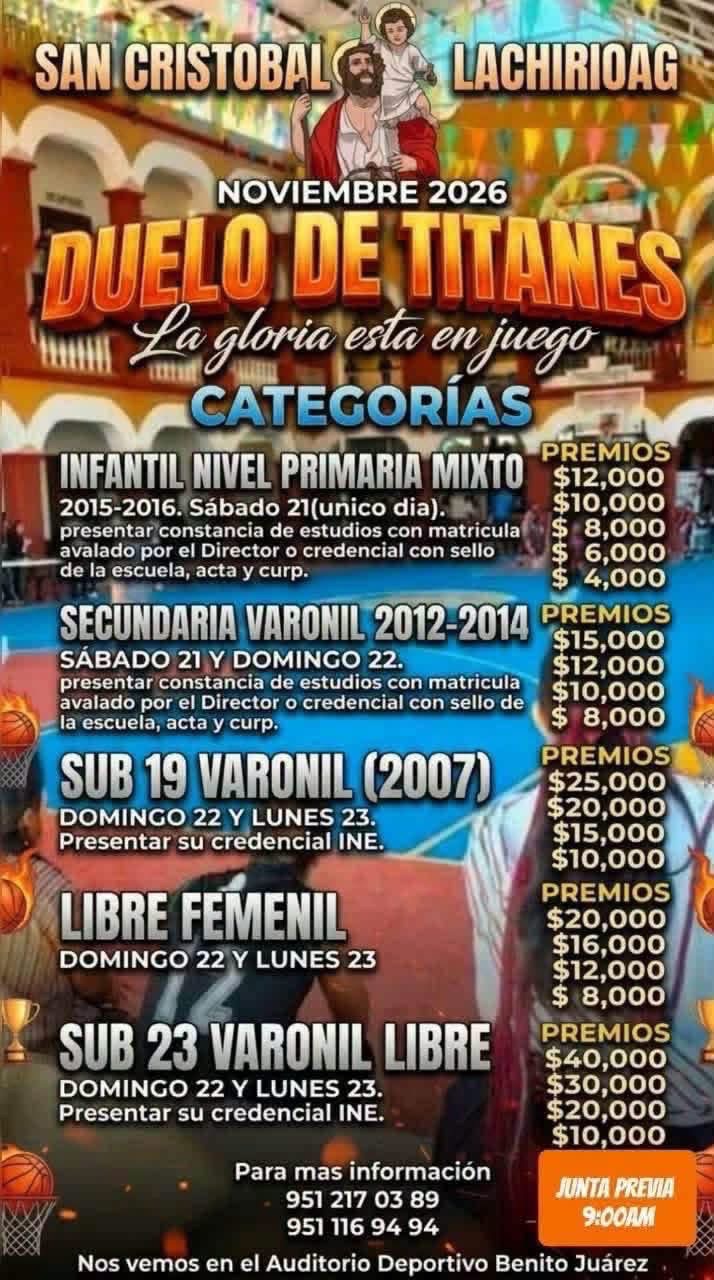 Cartel del torneo Gran Torneo de Baloncesto San Cristóbal Mártir - San Cristóbal Lachirioag, Oaxaca