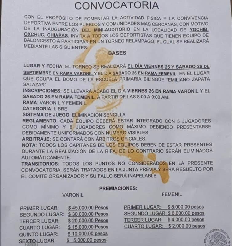 Torneo Relámpago de Baloncesto Inauguración del Mini-Auditorio - Yochib, Chiapas — imagen 1