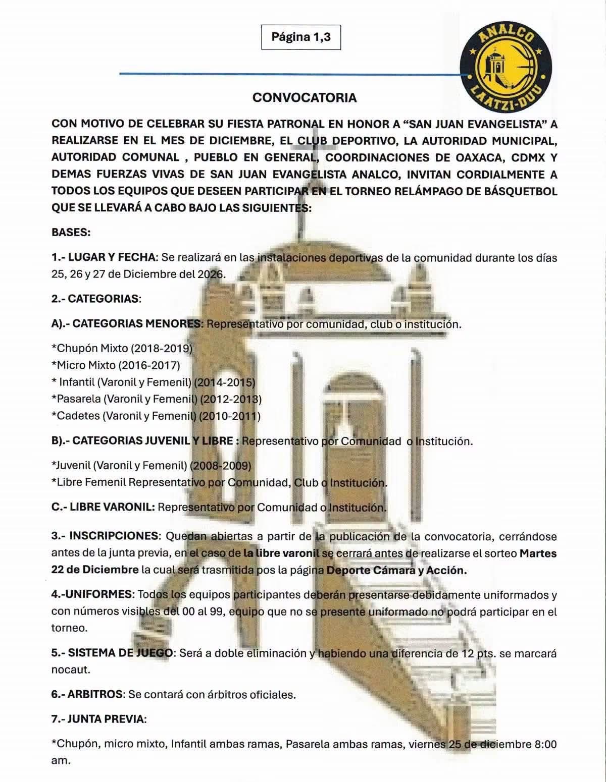 Torneo Relámpago de Básquetbol Campeón de la Sierra Juárez - San Juan Evangelista Analco, Oaxaca — imagen 1