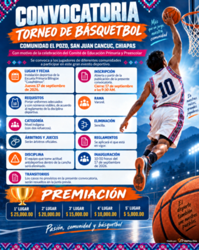 Cartel del torneo Torneo de Básquetbol el Pozo - San Juan Cancuc, Chiapas