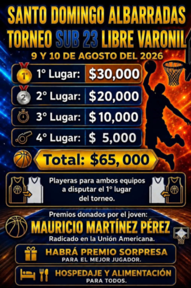 Cartel del torneo Torneo Sub 23 Libre Varonil 2026 - Santo Domingo Albarradas Oaxaca
