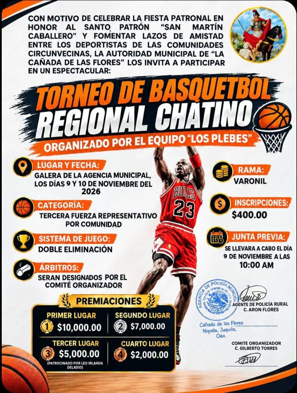 Cartel del torneo Torneo de Básquetbol Regional Chatino - Cañada las Flores, Santos Reyes Nopala, Oaxaca