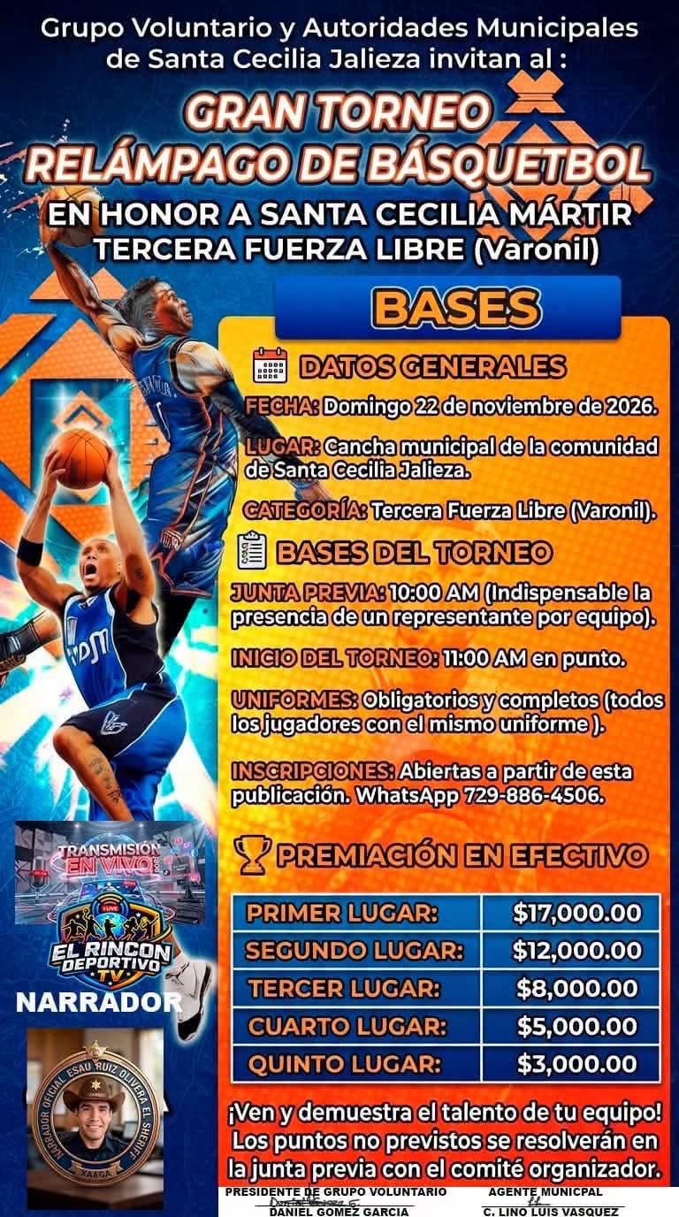 Cartel del torneo Gran Torneo Relámpago de Básquetbol Santa Cecilia Mártir - Santa Cecilia Jalieza, Oaxaca