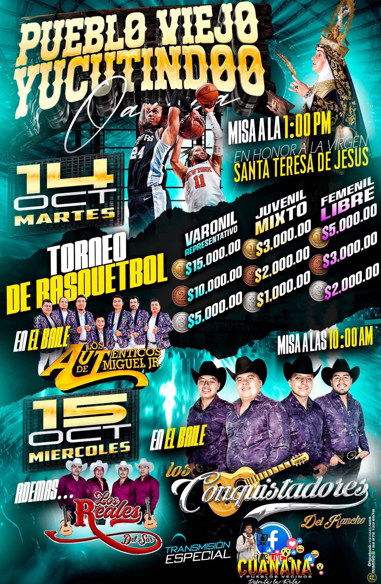 Cartel del torneo Torneo de Básquetbol Santa Teresa de Jesús - Pueblo Viejo Yucutindoo, Oaxaca