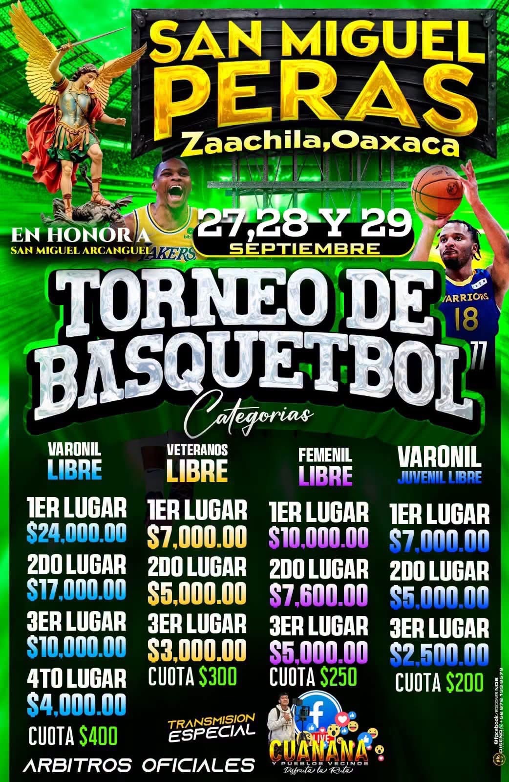 Cartel del torneo Torneo de Básquetbol San Miguel Arcángel - San Miguel Peras, Oaxaca