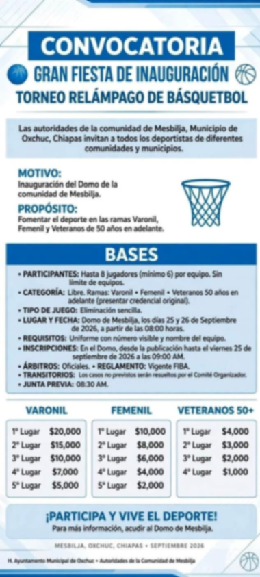 Torneo Relámpago de Básquetbol Inauguración del Domo - Mesbilja, Chiapas — imagen 1