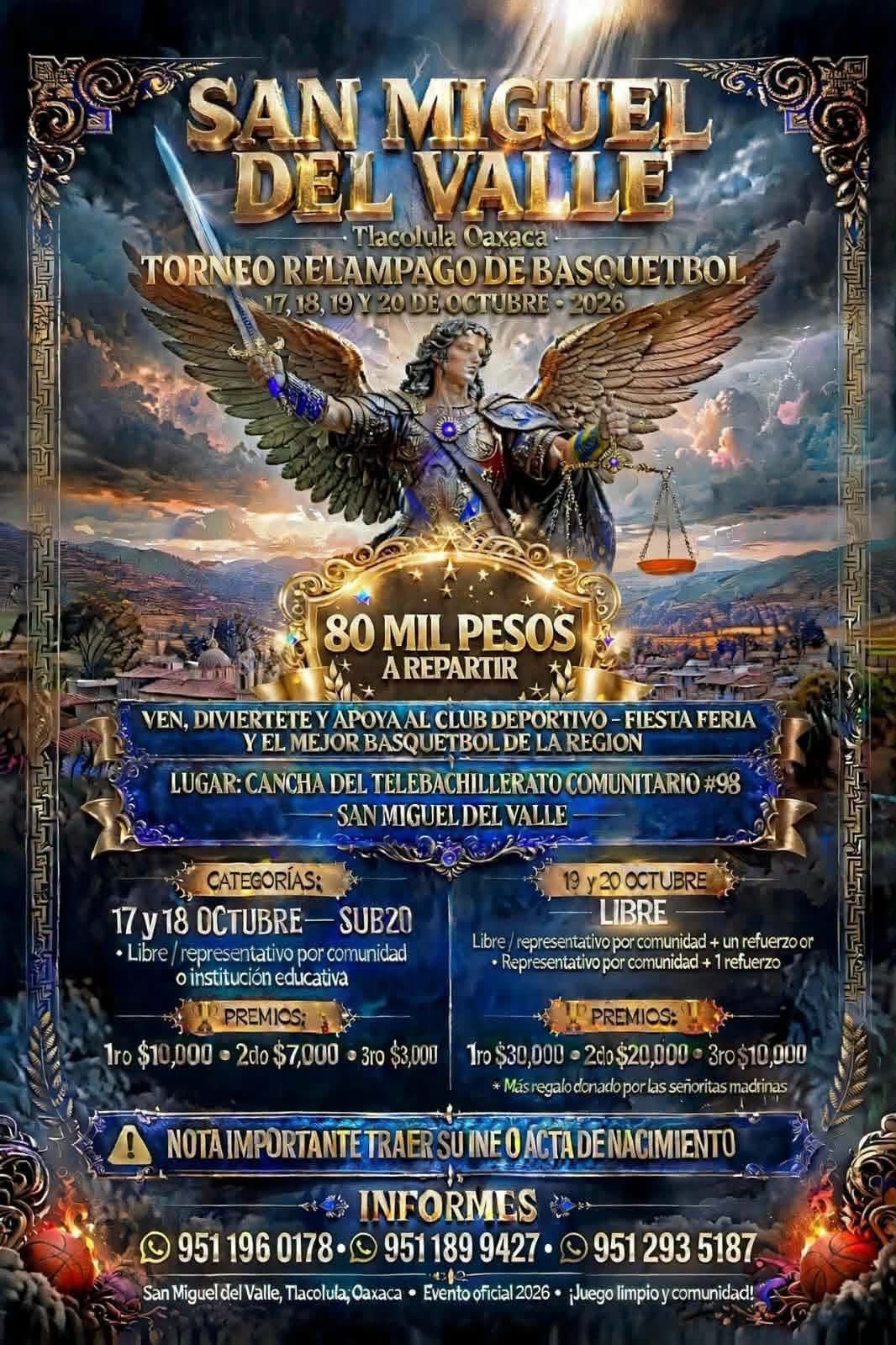 Cartel del torneo Torneo Relámpago de Básquetbol - San Miguel del Valle, Oaxaca