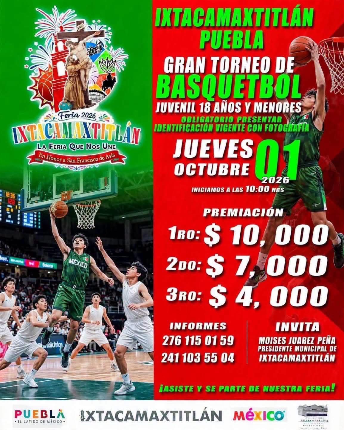 Cartel del torneo Gran Torneo de Básquetbol Juvenil Feria 2026 - Ixtacamaxtitlán, Puebla