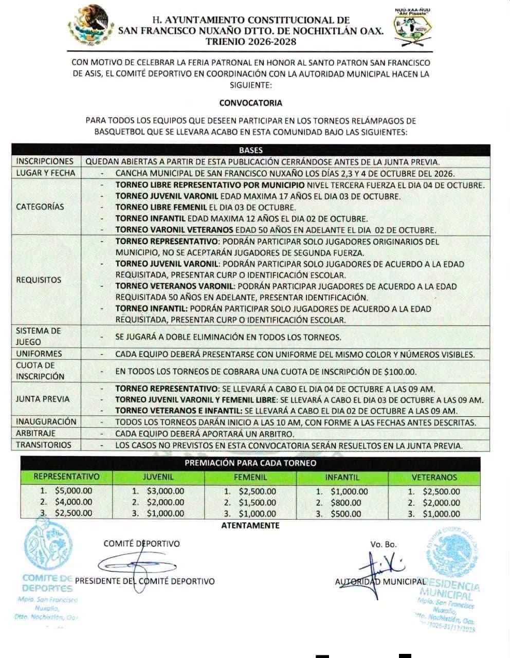 Torneo de Básquetbol Feria San Francisco de Asís - San Francisco Nuxaño, Oaxaca — imagen 1