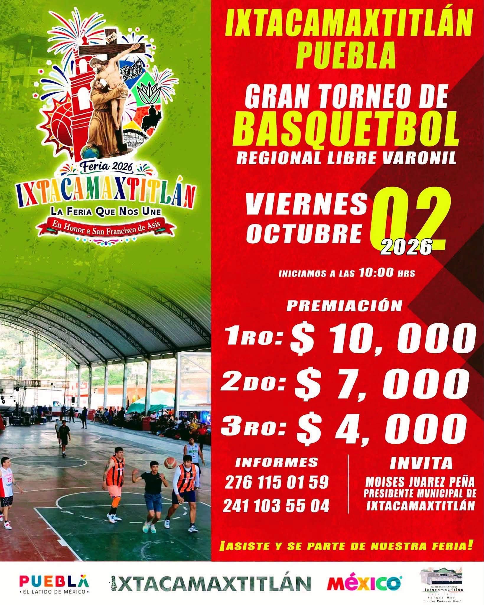 Cartel del torneo Gran Torneo de Básquetbol Regional Libre Varonil Feria 2026 - Ixtacamaxtitlán, Puebla