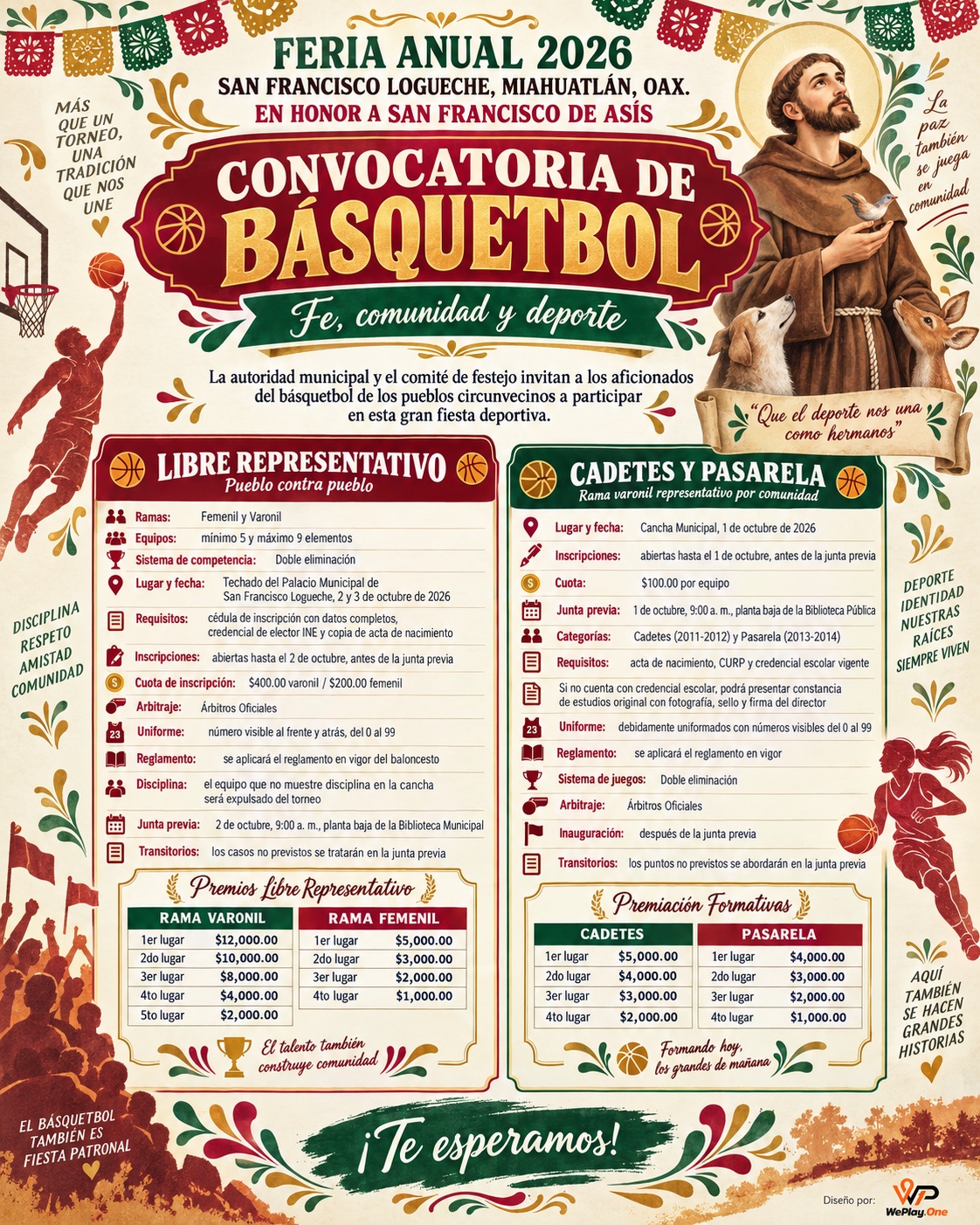 Cartel del torneo Torneo de Básquetbol Feria Anual San Francisco de Asís - San Francisco Logueche, Oaxaca