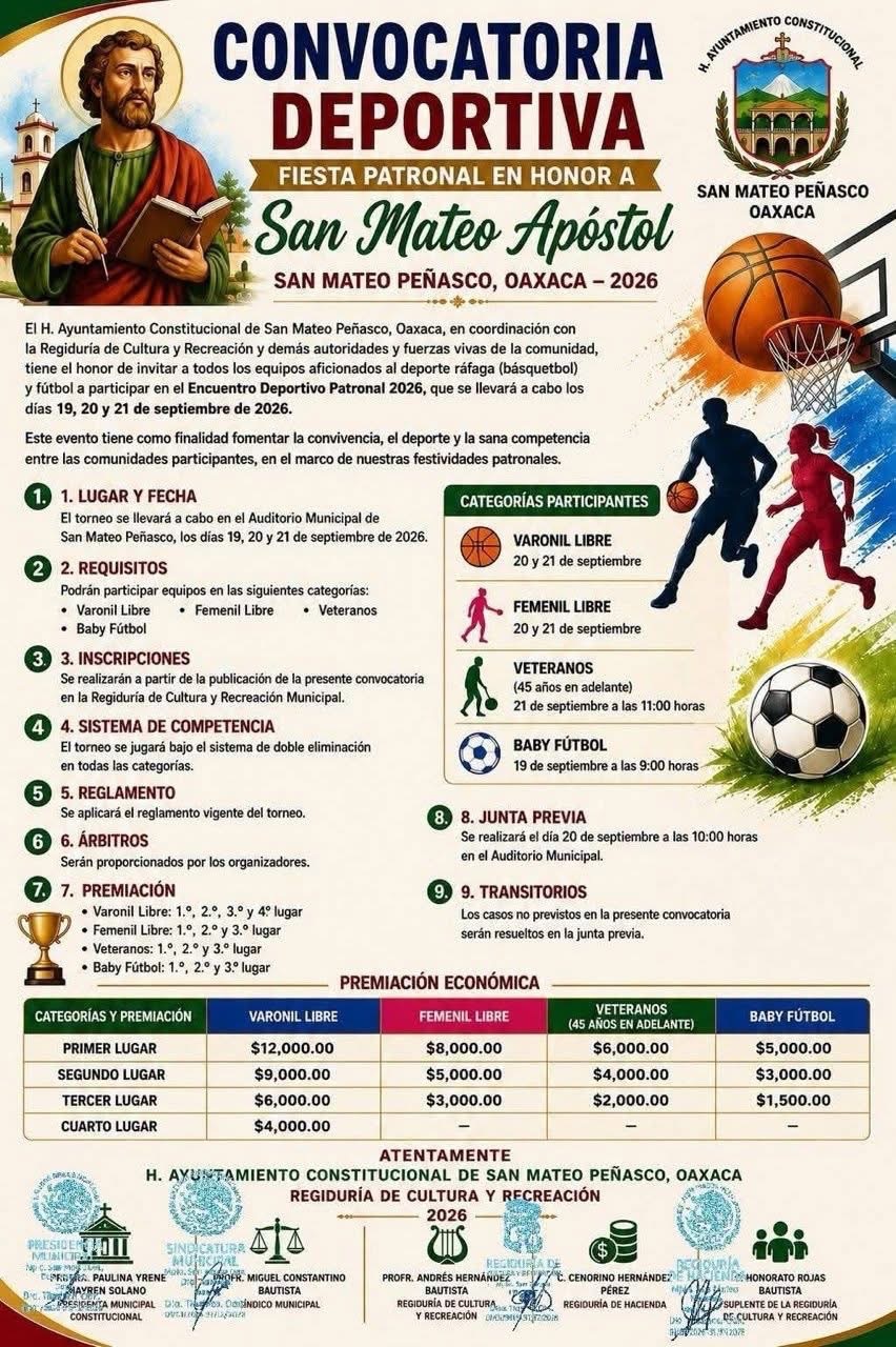 Cartel del torneo Torneo de Baby Fútbol Fiesta Patronal San Mateo Apóstol - San Mateo Peñasco, Oaxaca