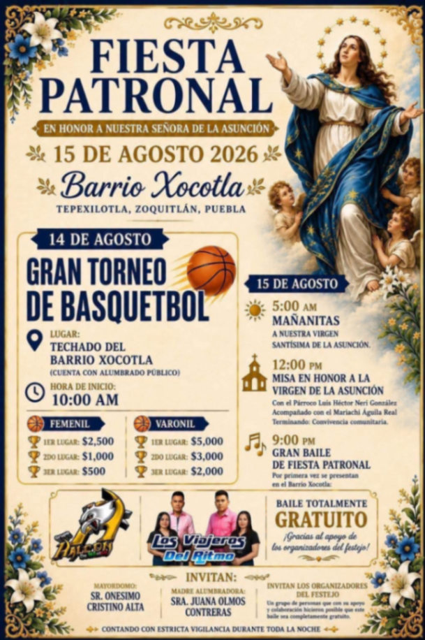 Cartel del torneo Gran Torneo de Basquetbol - Barrio Xocotla, Tepexilotla, Zoquitlan, Puebla