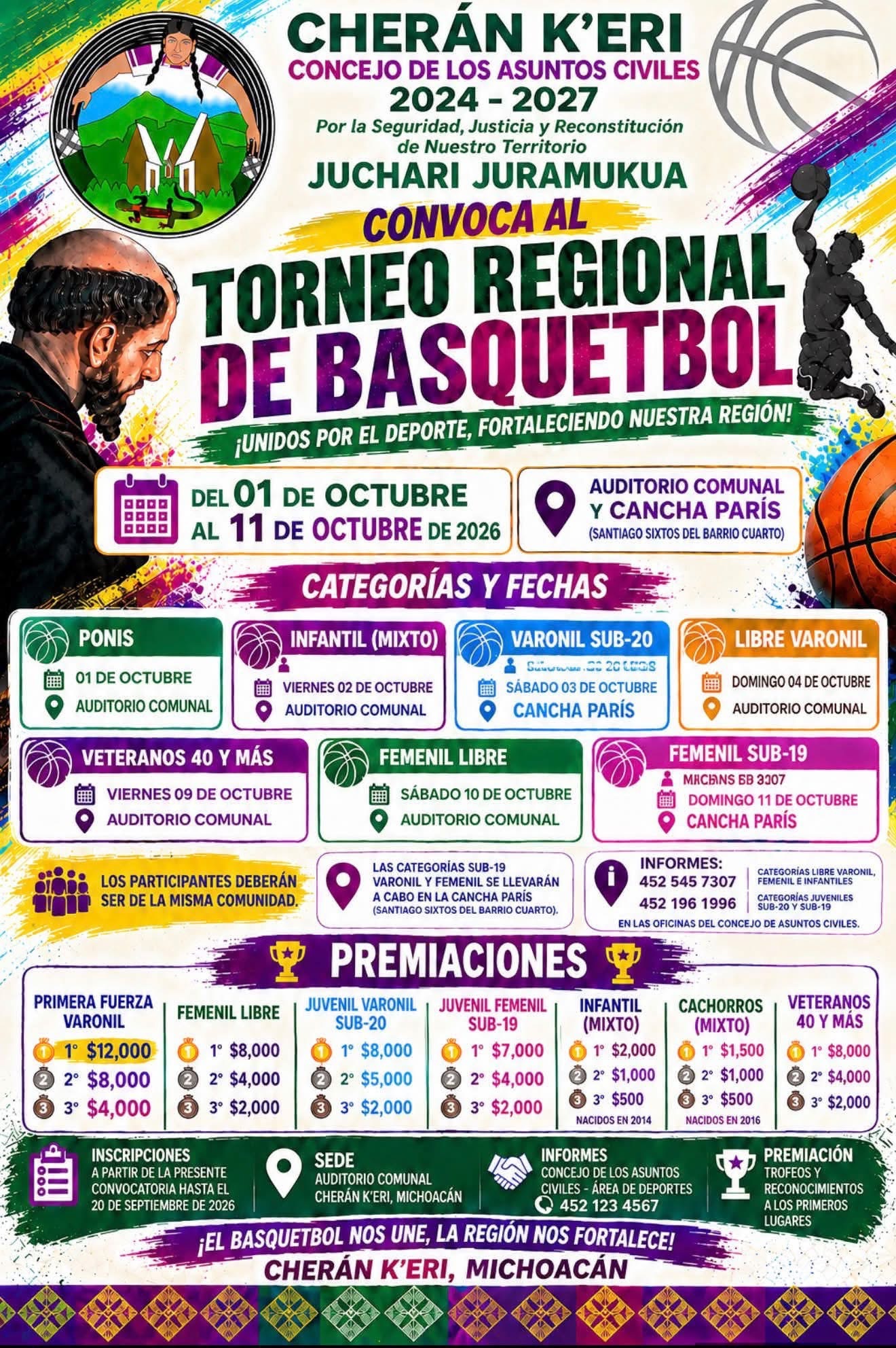 Cartel del torneo Torneo Regional de Básquetbol Cherán K'eri (1-4 Oct) - Cherán, Michoacán
