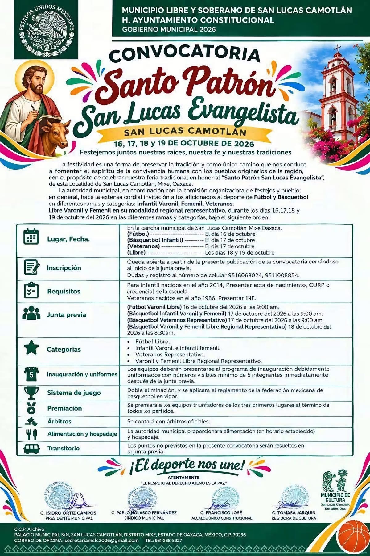 Cartel del torneo Torneo de Fútbol Fiesta de San Lucas Evangelista - San Lucas Camotlán, Oaxaca