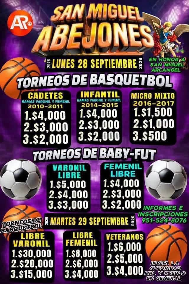 Cartel del torneo Torneo de Básquetbol San Miguel Arcángel - San Miguel Abejones, Oaxaca