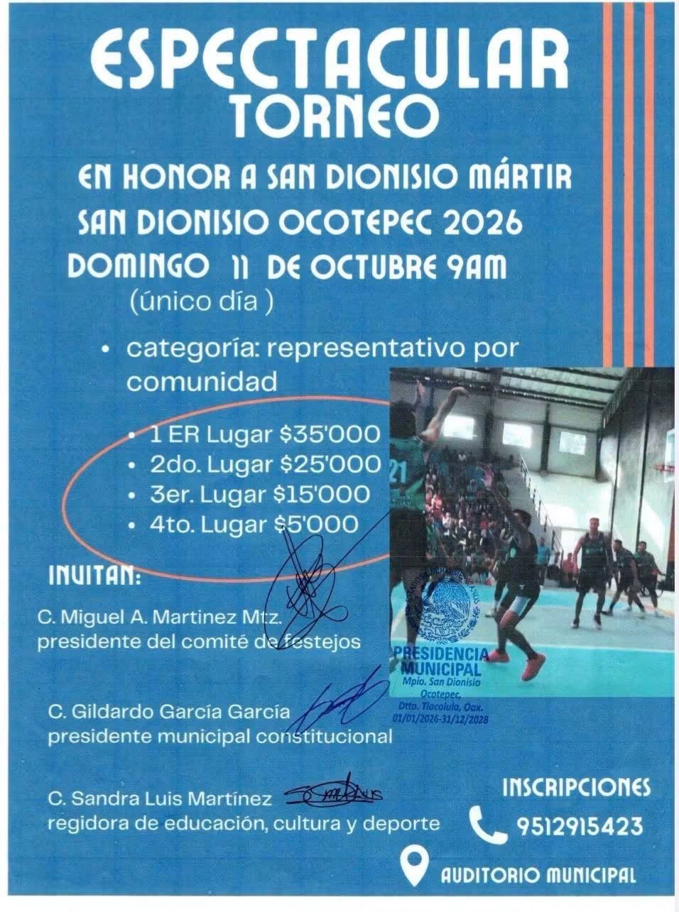 Cartel del torneo Espectacular Torneo de Básquetbol San Dionisio Mártir - San Dionisio Ocotepec, Oaxaca