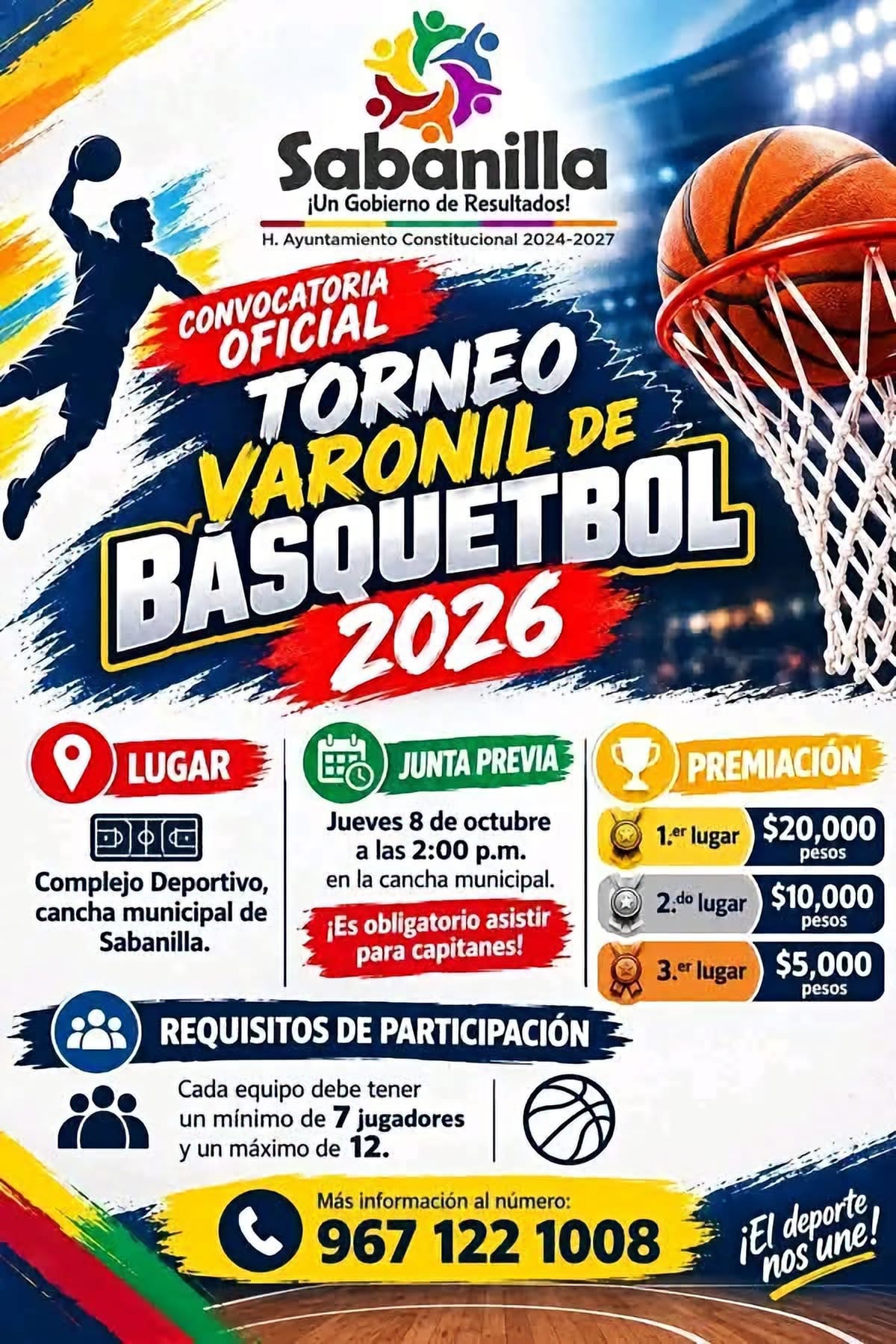Cartel del torneo Torneo Varonil de Básquetbol 2026 - Sabanilla, Chiapas