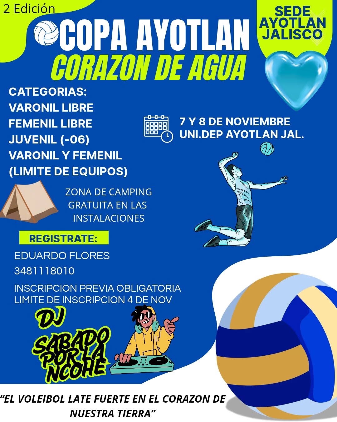 Cartel del torneo 2a Copa Ayotlán Corazón de Agua de Voleibol - Ayotlán, Jalisco