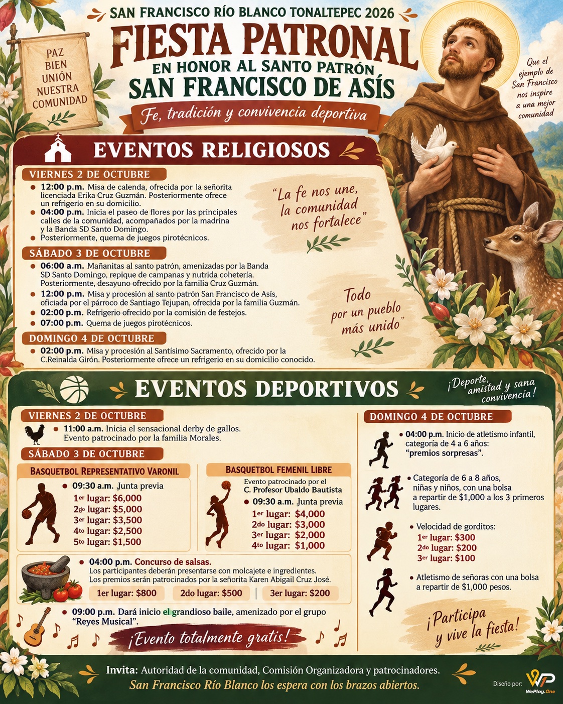 Cartel del torneo Torneo de Básquetbol San Francisco de Asís - San Francisco Río Blanco Tonaltepec, Oaxaca
