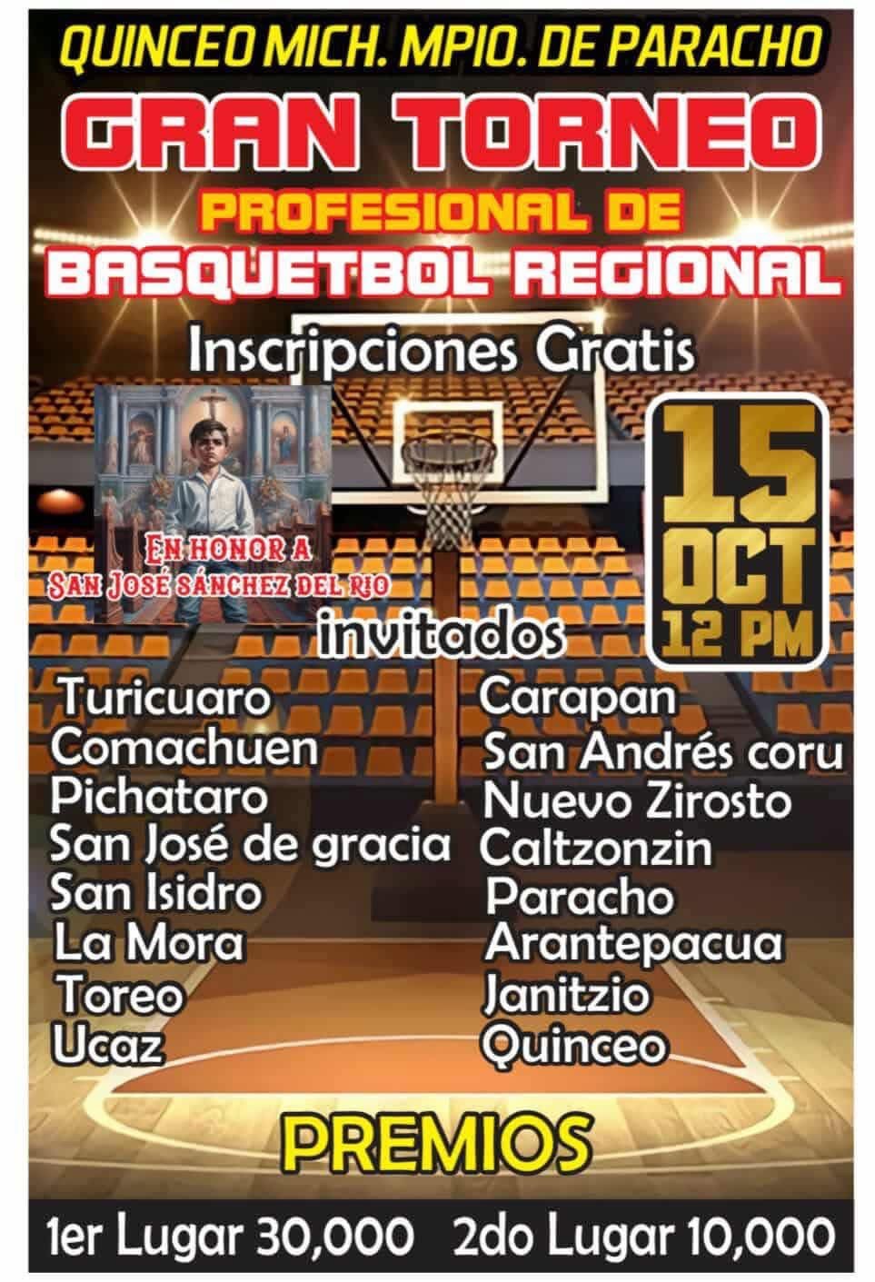 Cartel del torneo Gran Torneo Regional de Básquetbol San José Sánchez del Río - Quinceo, Michoacán