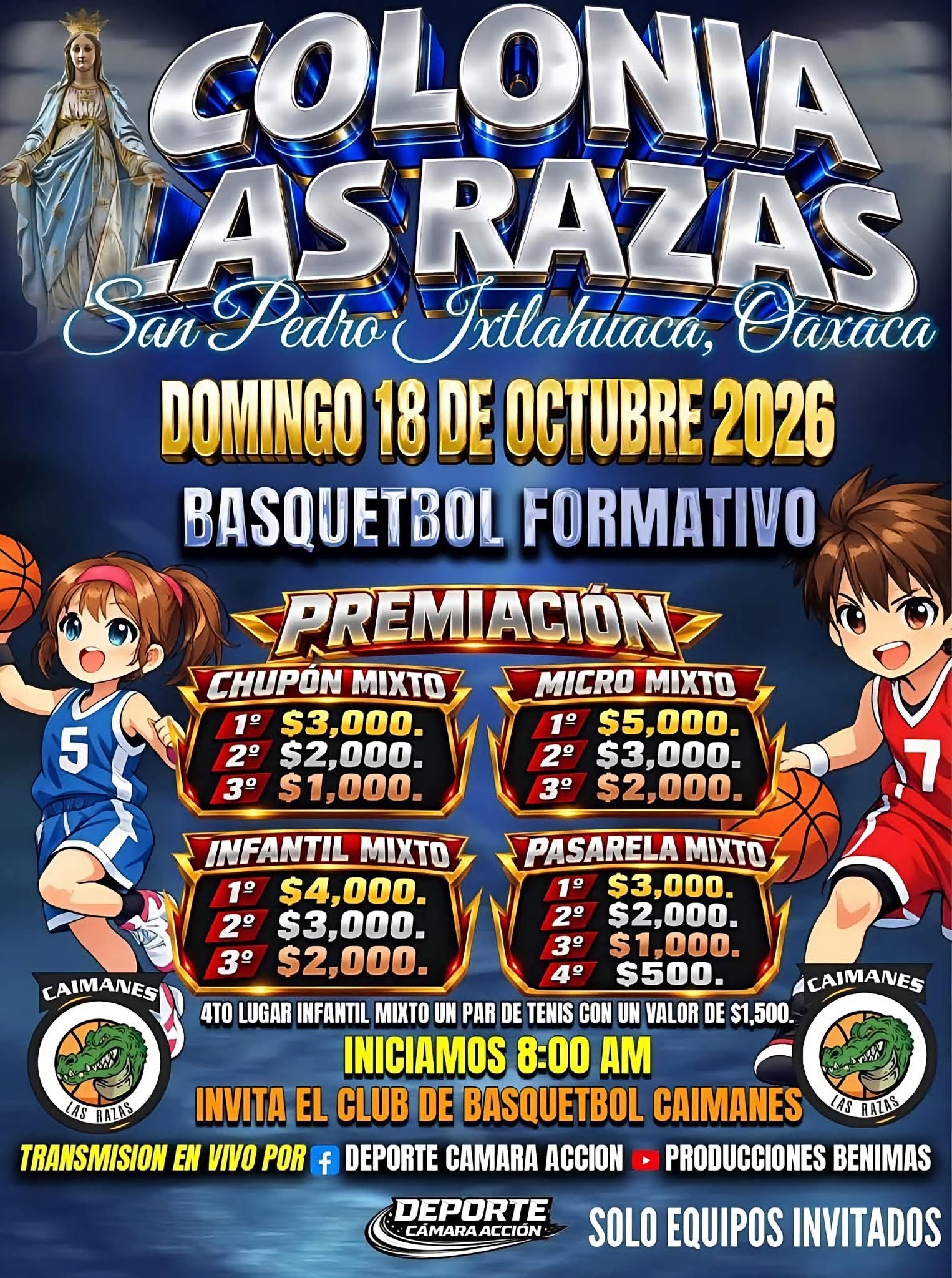 Cartel del torneo Torneo de Básquetbol Formativo - las Razas, San Pedro Ixtlahuaca, Oaxaca
