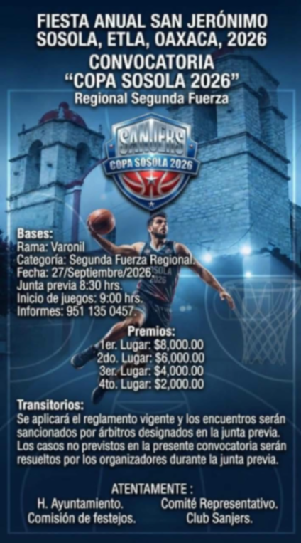 Cartel del torneo Copa Sosola 2026 - San Jerónimo Sosola, Oaxaca
