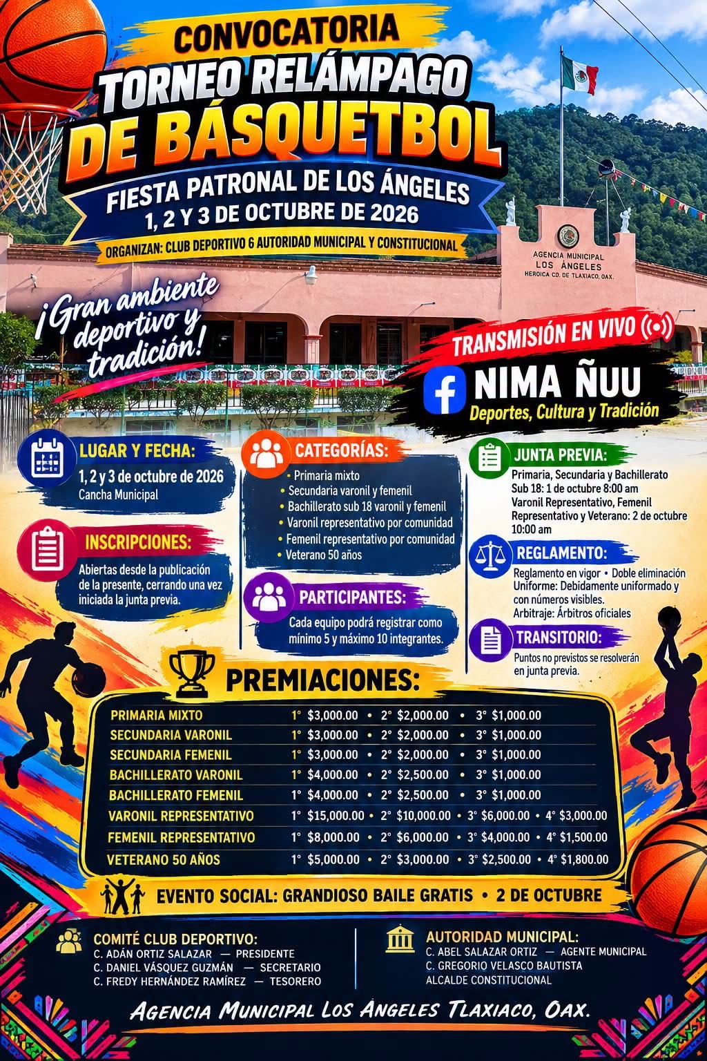 Cartel del torneo Torneo Relámpago de Básquetbol Fiesta de los Ángeles - los Ángeles, Tlaxiaco, Oaxaca