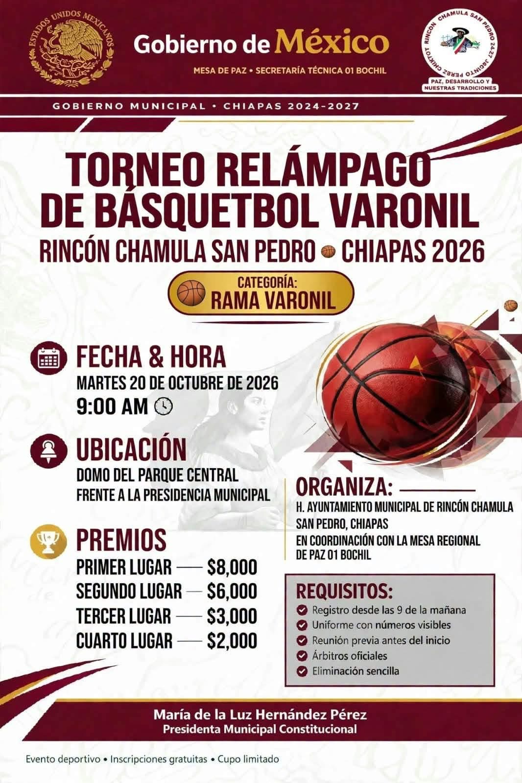 Cartel del torneo Torneo Relámpago de Básquetbol Varonil - Rincón Chamula San Pedro, Chiapas