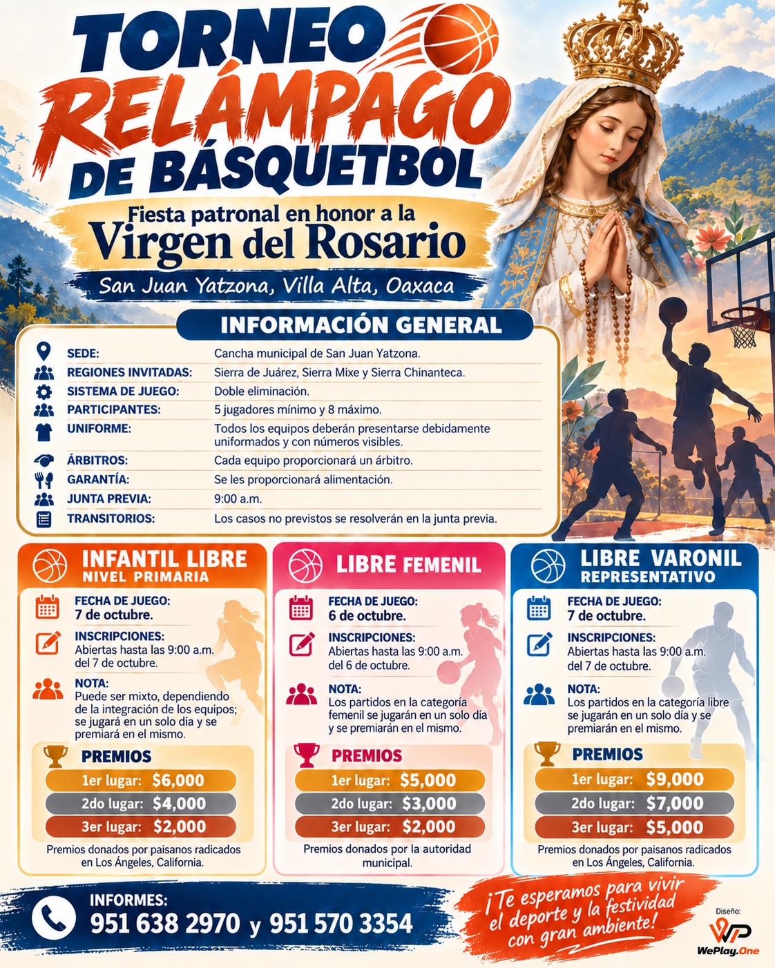 Cartel del torneo Torneo Relámpago de Básquetbol Virgen del Rosario - San Juan Yatzona, Villa Alta, Oaxaca