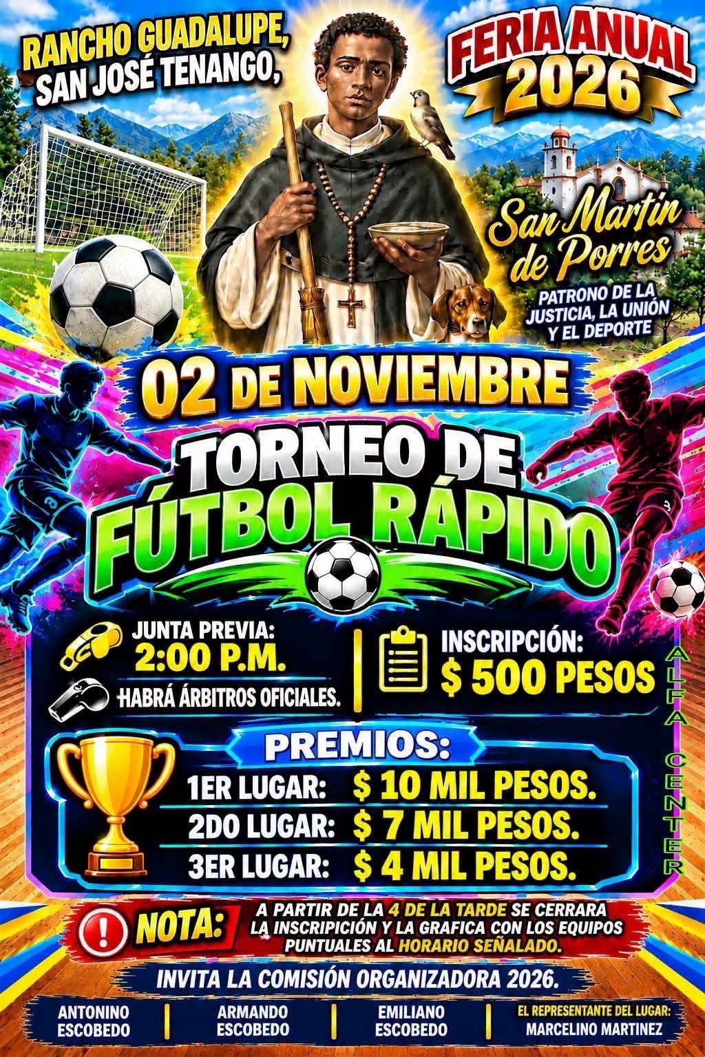 Cartel del torneo Torneo de Fútbol Rápido Feria San Martín de Porres - Rancho Guadalupe, Oaxaca