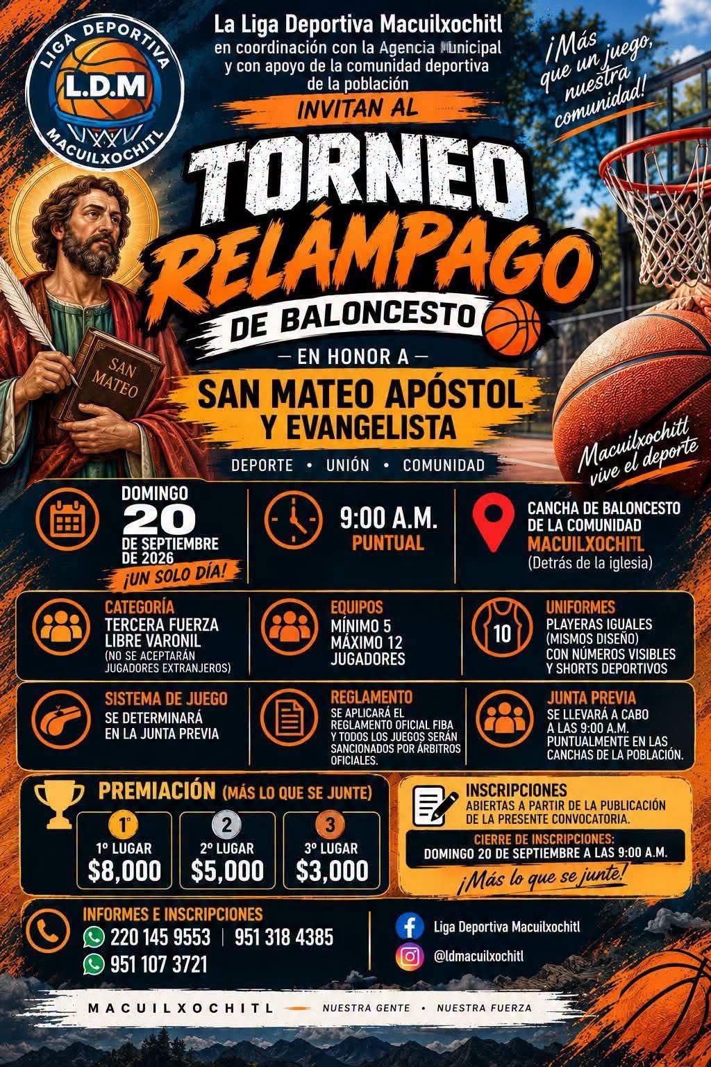 Cartel del torneo Torneo Relámpago de Baloncesto San Mateo Apóstol - Macuilxóchitl de Artigas Carranza, Oaxaca