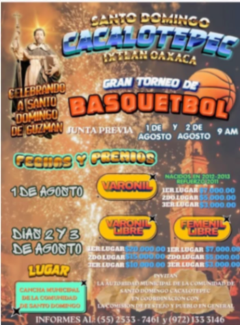 Cartel del torneo Gran Torneo de Basquetbol - Santo Domingo Cacalotepec, Ixtlán, Oaxaca
