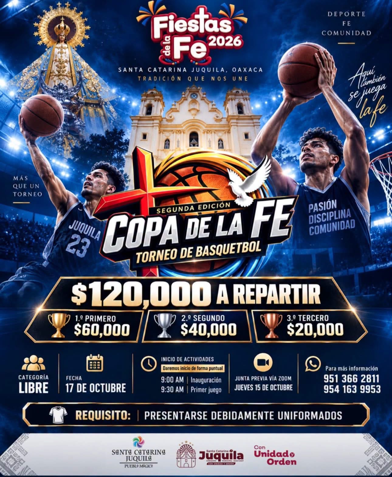 Cartel del torneo Copa de la Fe - Torneo de Básquetbol - Santa Catarina Juquila, Oaxaca
