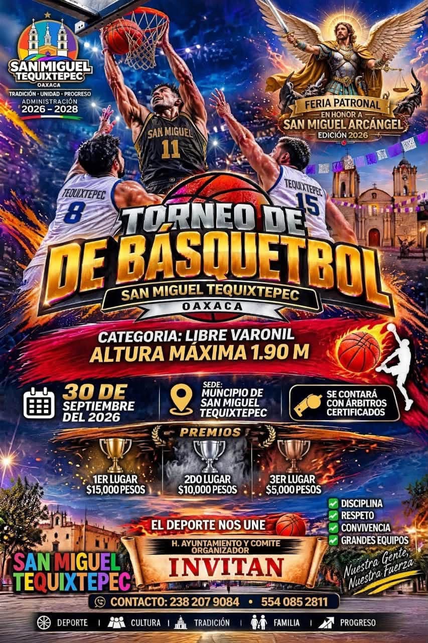 Cartel del torneo Torneo Relámpago de Básquetbol Feria San Miguel Arcángel - San Miguel Tequixtepec, Oaxaca