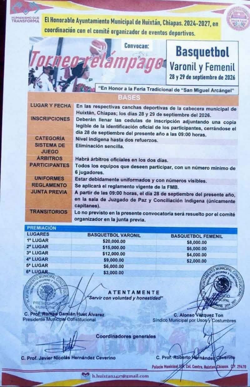Torneo Relámpago de Básquetbol San Miguel Arcángel - Huixtán, Chiapas — imagen 1