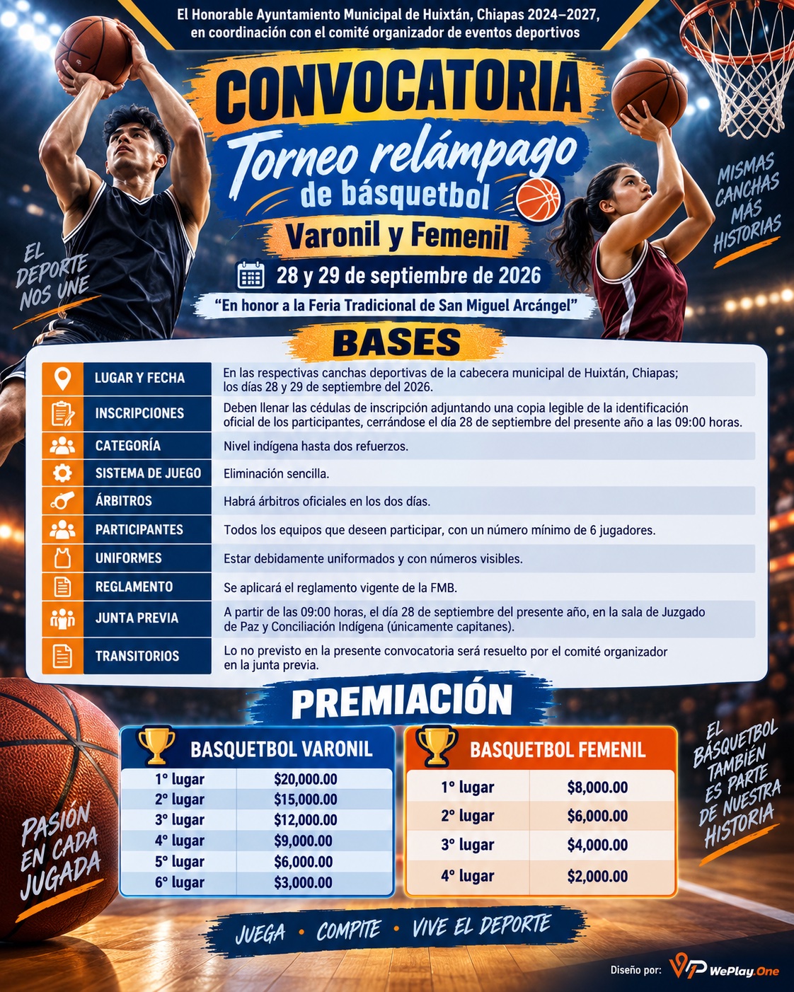 Cartel del torneo Torneo Relámpago de Básquetbol San Miguel Arcángel - Huixtán, Chiapas