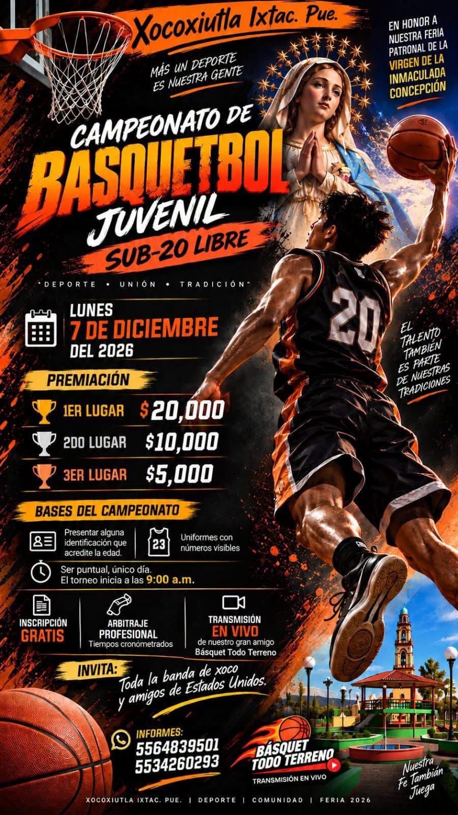 Cartel del torneo Básquetbol Feria Inmaculada Concepción - Xocoxiutla, Ixtacamaxtitlán, Puebla