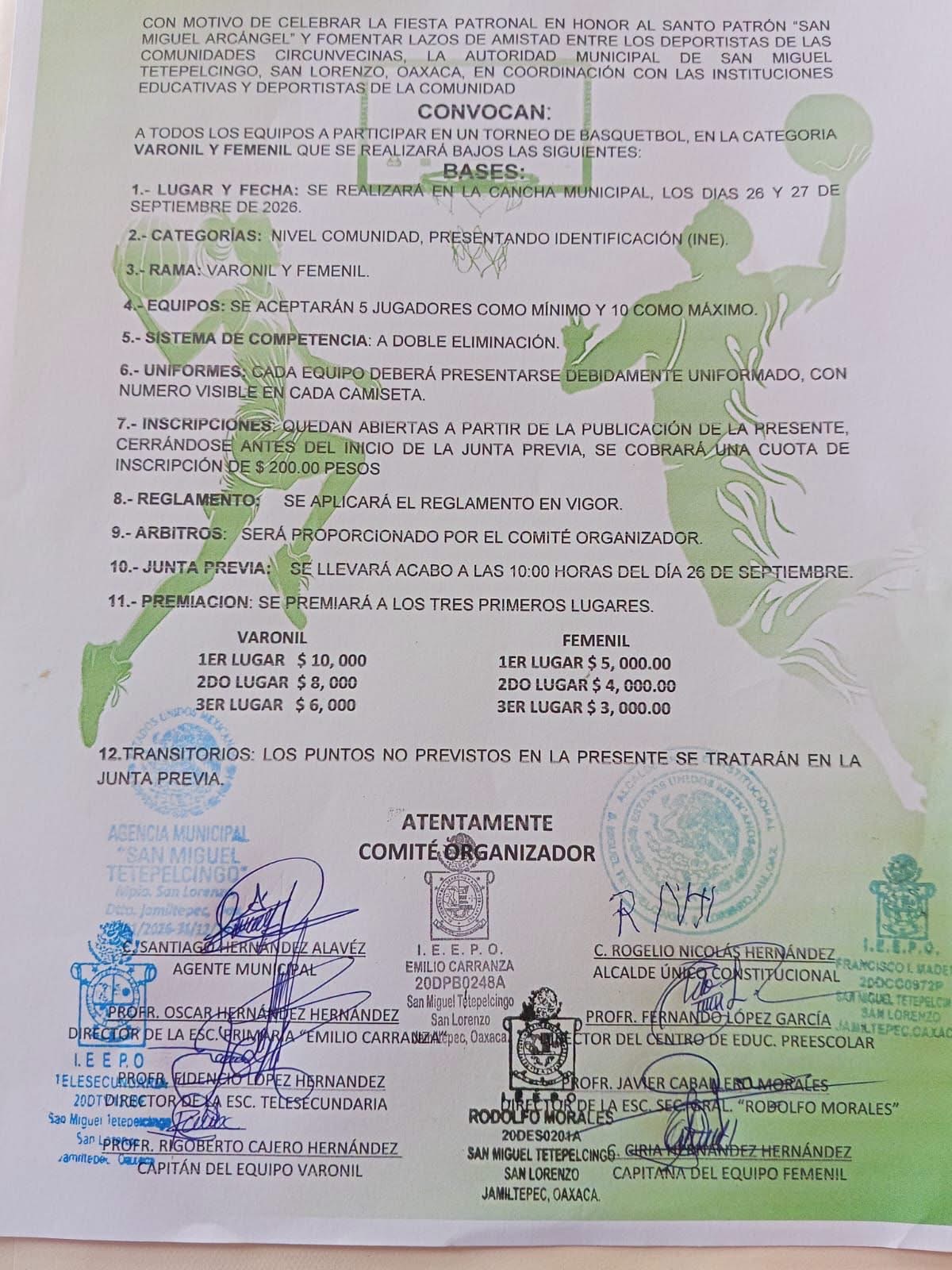 Torneo de Básquetbol San Miguel Arcángel - San Miguel Tetepelcingo, Oaxaca — imagen 1