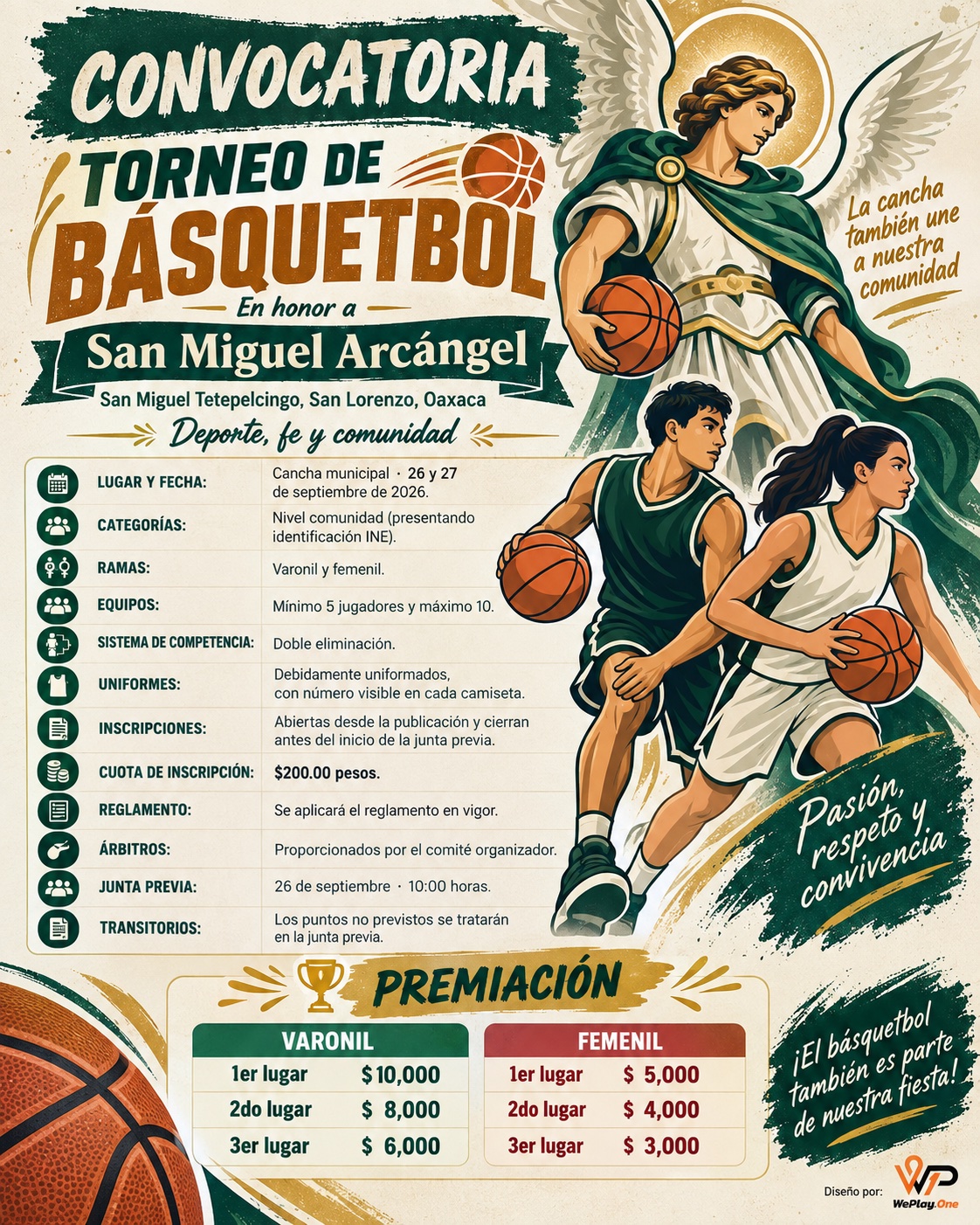 Cartel del torneo Torneo de Básquetbol San Miguel Arcángel - San Miguel Tetepelcingo, Oaxaca