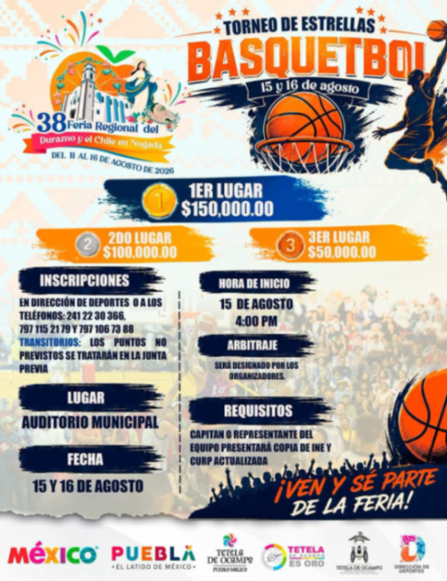Cartel del torneo Torneo de Estrellas Basquetbol - Tetela de Ocampo 2026