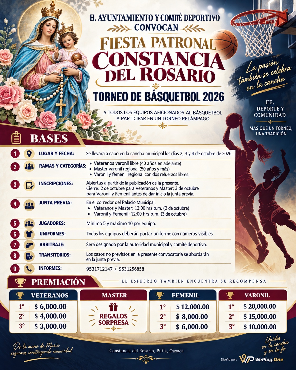 Cartel del torneo Torneo de Básquetbol Fiesta Patronal - Constancia del Rosario, Oaxaca