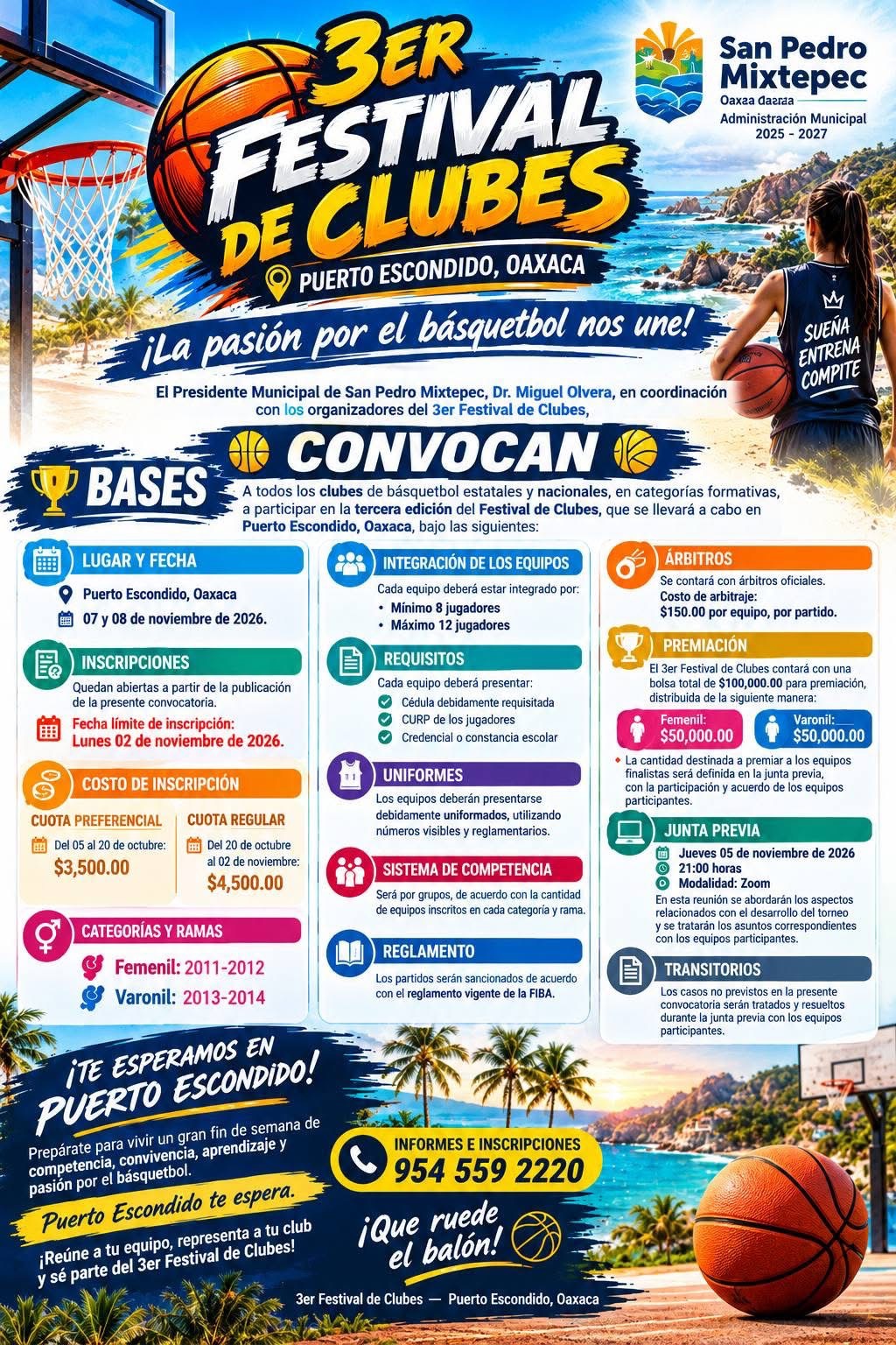 3er Festival de Clubes de Básquetbol - Puerto Escondido, San Pedro Mixtepec, Oaxaca — imagen 1