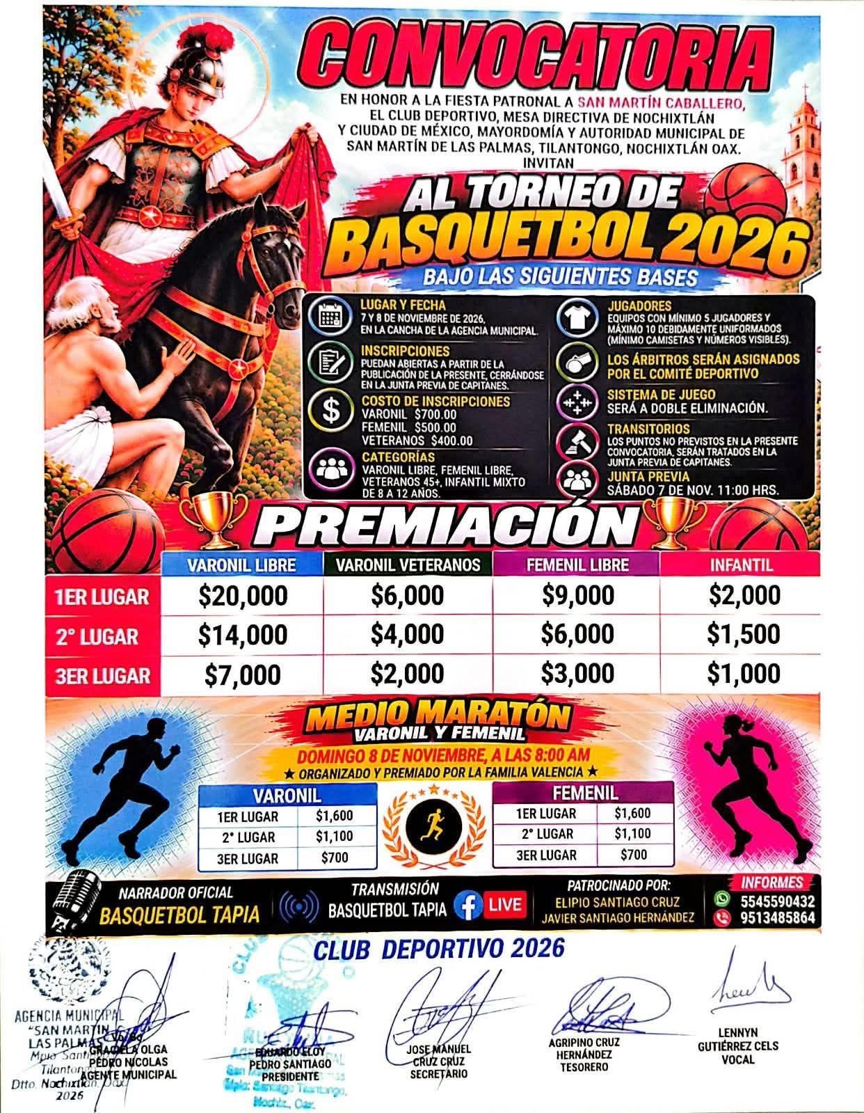 Cartel del torneo Torneo de Básquetbol San Martín Caballero - San Martín de las Palmas, Tilantongo, Oaxaca