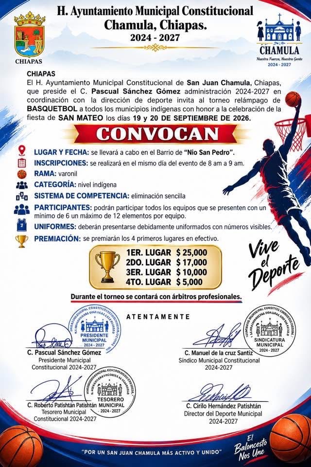 Cartel del torneo Torneo Relámpago de Básquetbol San Mateo - San Juan Chamula, Chiapas