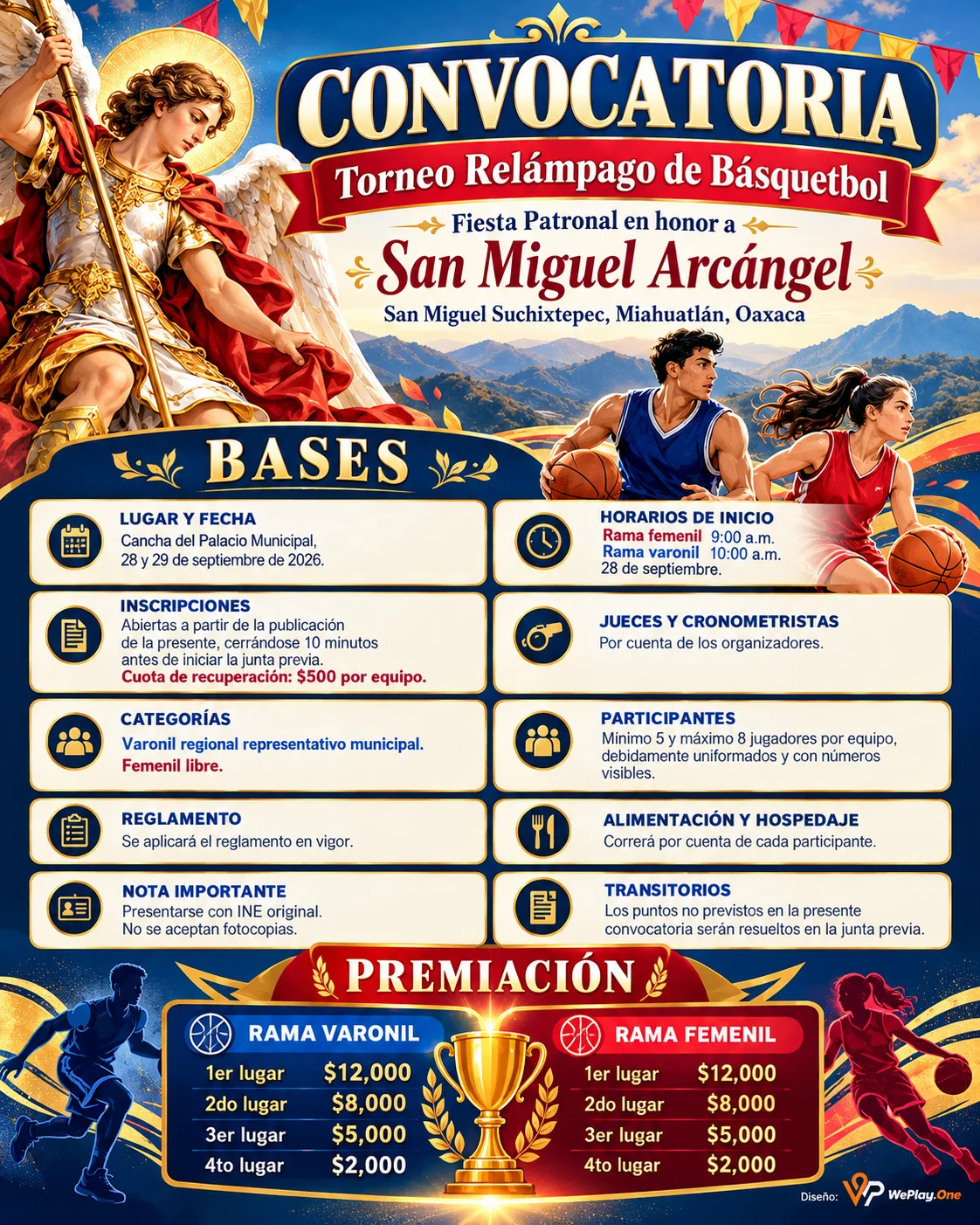 Cartel del torneo Torneo Relámpago de Básquetbol San Miguel Arcángel - San Miguel Suchixtepec, Oaxaca