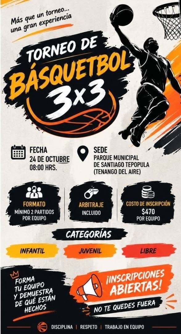 1er Torneo de Básquetbol 3x3 - Santiago Tepopula, Tenango del Aire, Estado de México — imagen 1